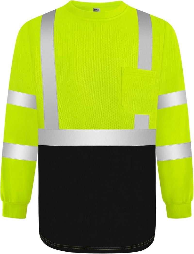 TCCFCCT High Vis Shirts for Men Women Class 3 Hi Vis Long Sleeve Shirts, High Visibility Reflective Safety Work Shirts for Construction, Surveyors, Dirt- Resistant with Black Bottom, Yellow M - Image 1